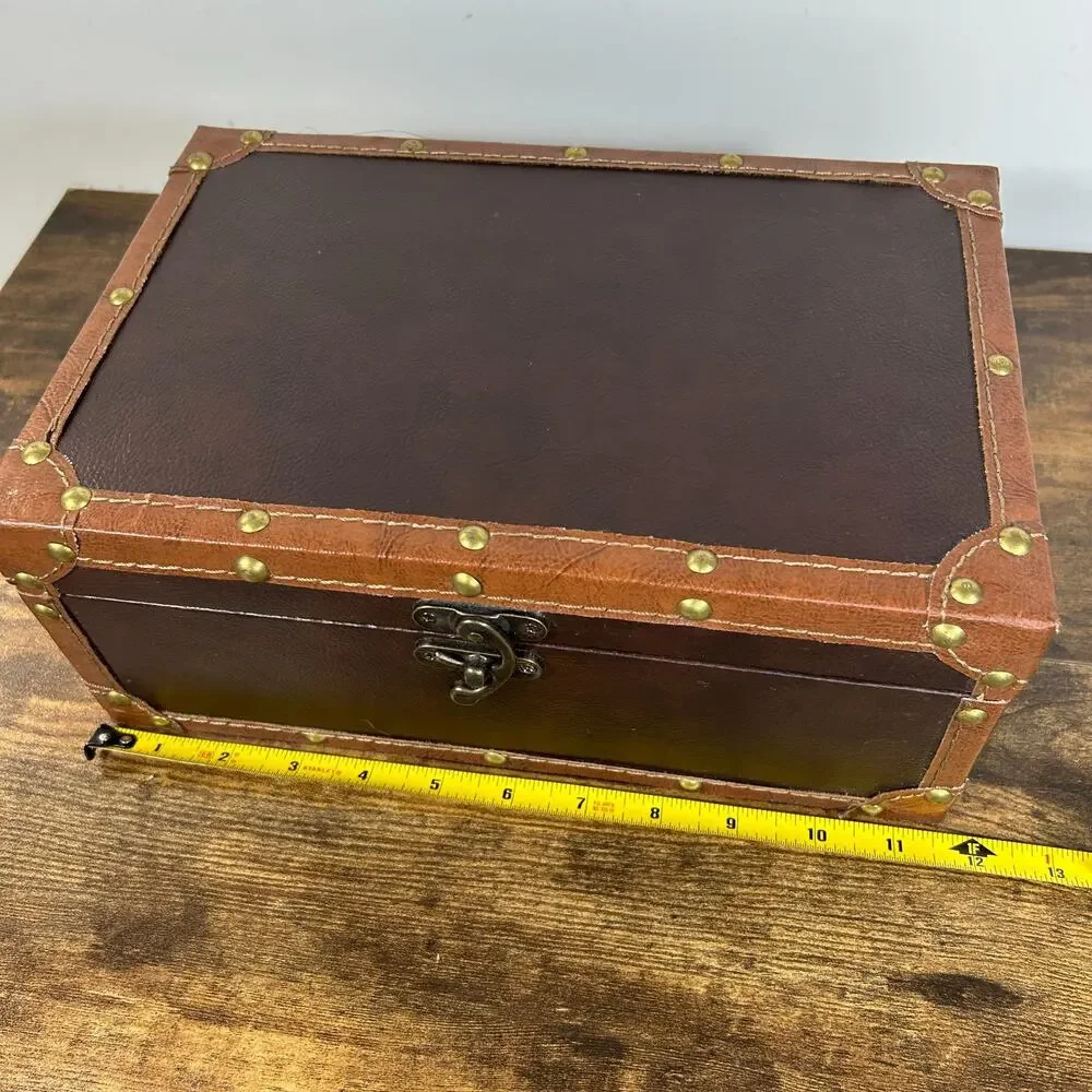 Unbranded Vintage Style Small Trunk Decorative Storage Box Faux Leather Brown